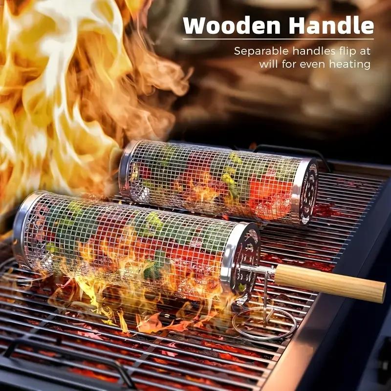 Cooking Outdoor Camping - Lebensmittelechter Edelstahl-Grillkorb-Set, runder Grillkorb aus Drahtgeflecht