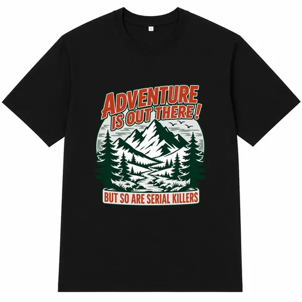 Outdoor Camping Outfit - Outdoor Adventure Letter Print Schwarzes Shirt,