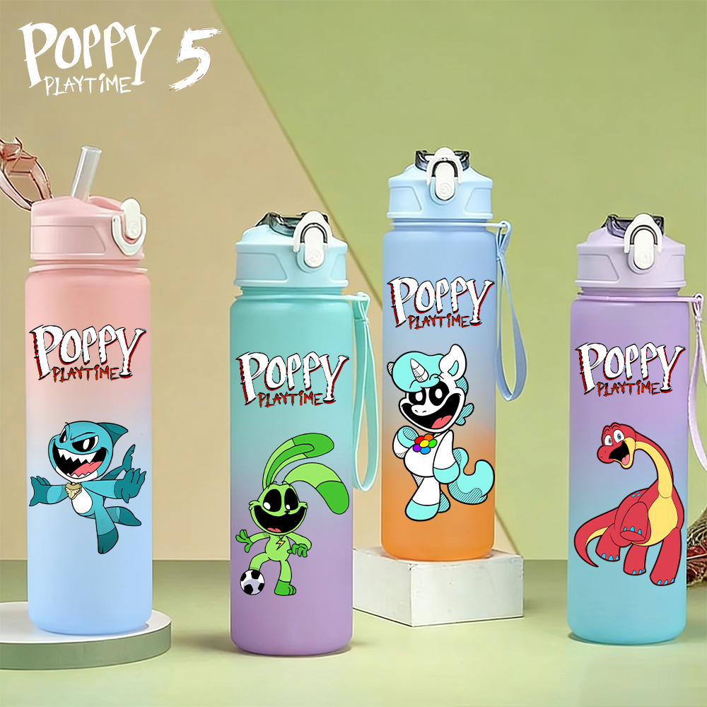 Outdoor Camping Water Tank - 750ml Poppy Playtime Trinkflasche mit Strohhalm,