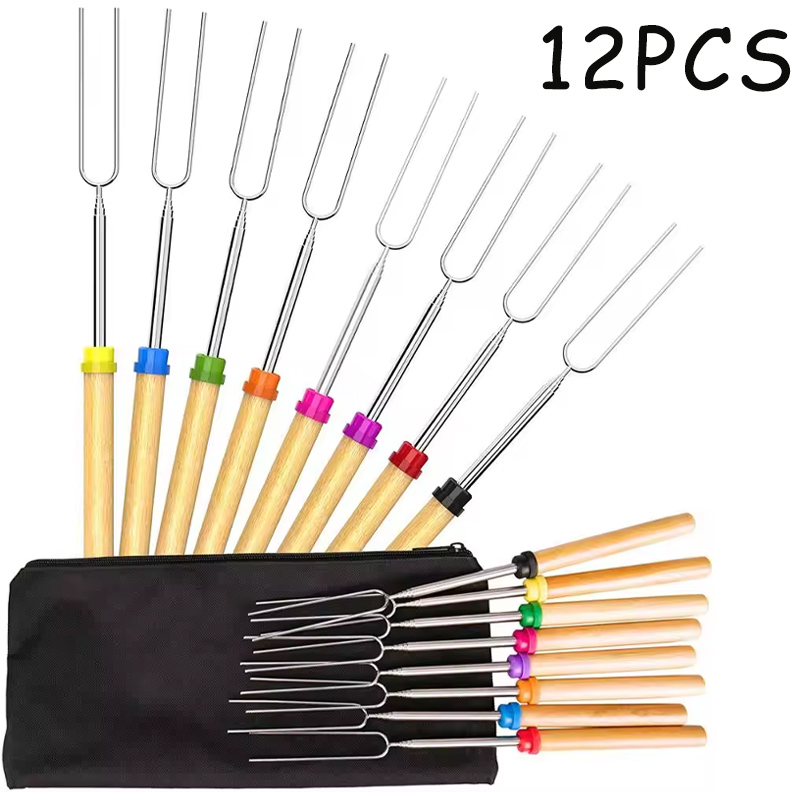Outdoor Camping Kitchen - Ausziehbare Edelstahl-Langgabel für Outdoor-Camping, Grillen, Marshmallow-Röstung,