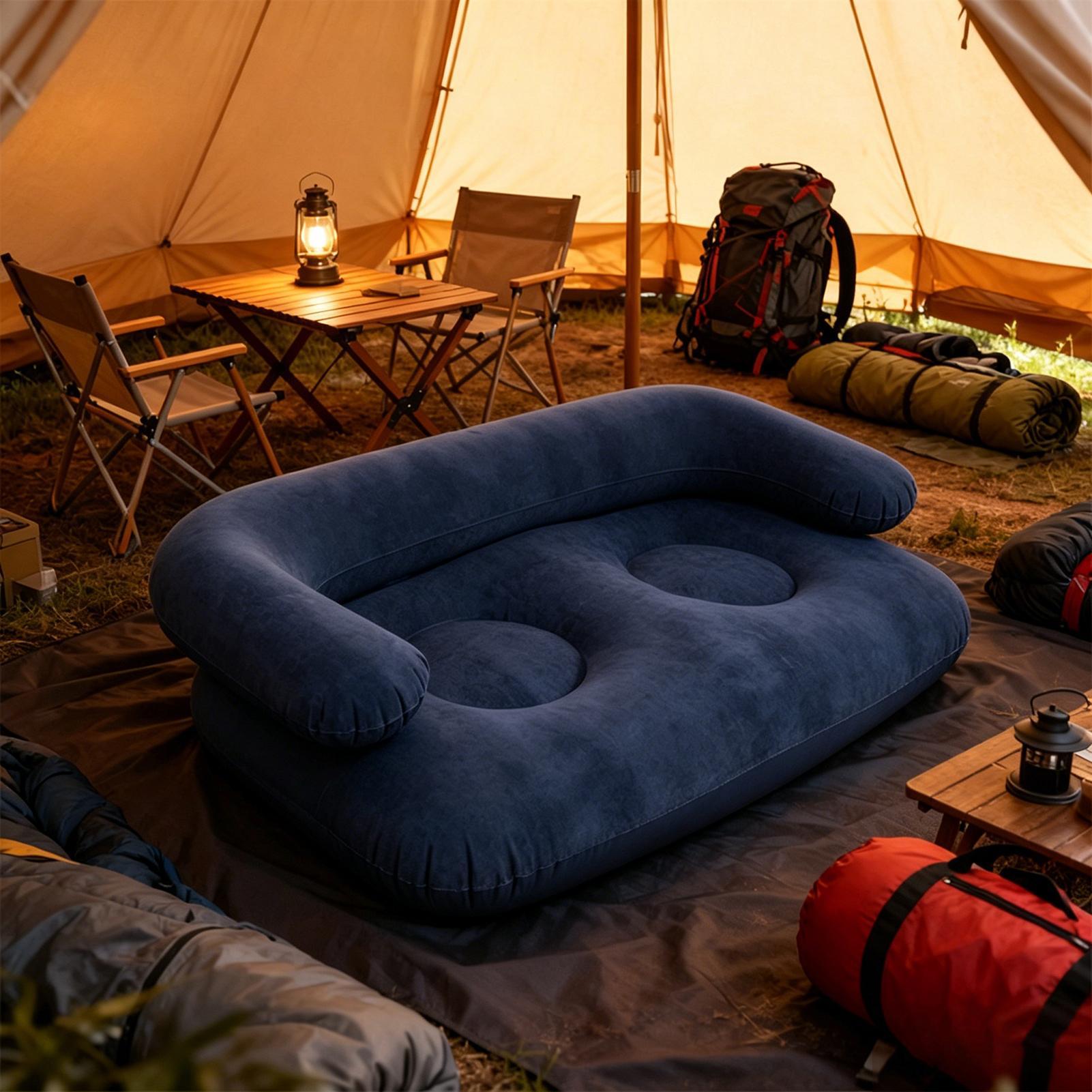 Outdoor Camping Decke - 135X66X45cm beflocktes aufblasbares Sofa mit Schnellaufblasfunktion,