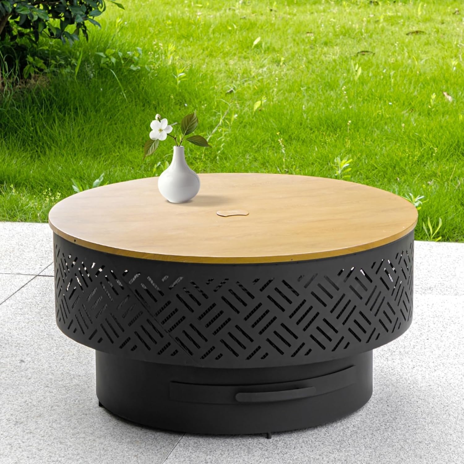 Outdoor Camping Cooking Table - 32 Zoll runder Metall-Feuertisch mit Holzfeuerung,