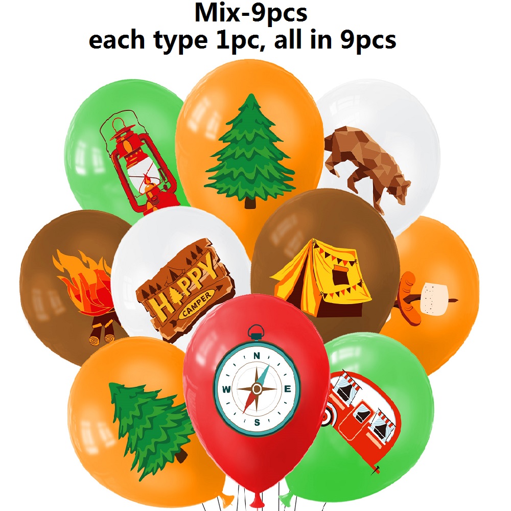 Outdoor Camping Outfit - 9-teiliges Happy Camping-Ballon-Set, Outdoor-Abenteuer, grün-braunes Latex-Ballon-Set,