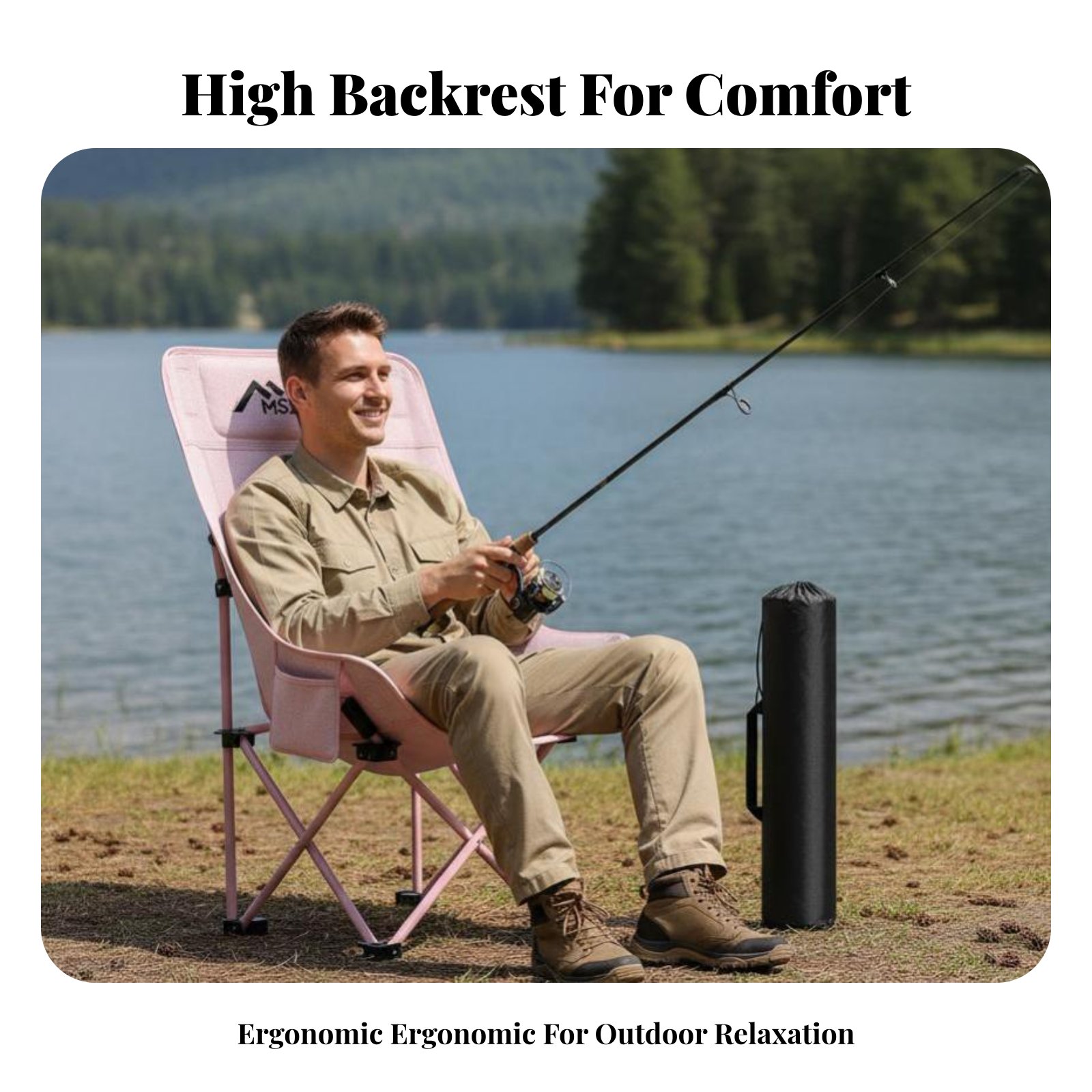 Outdoor Camping High Chair - Faltbarer Netzrücken-Stuhl mit Hoher Rückenlehne, Anti-Ermüdungs-
