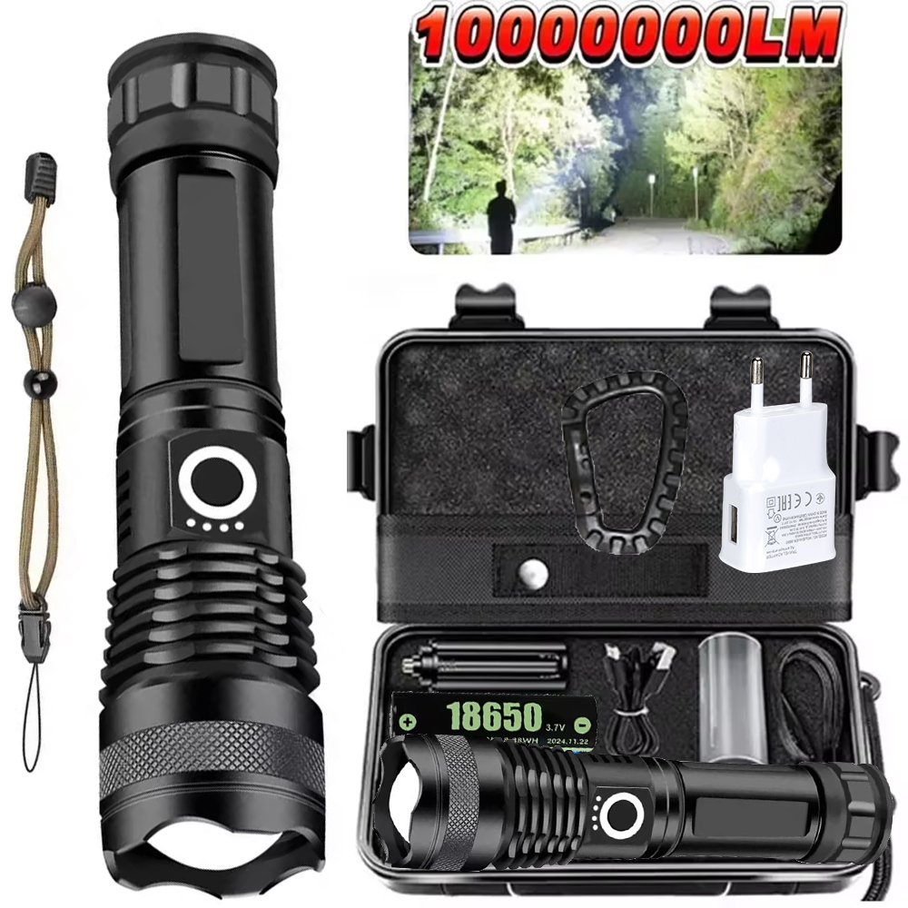 Outdoor Camping Lamp - Hochleistungs-LED-Taschenlampe, wiederaufladbar, 5-Modus, Aluminiumlegierung, Teleskop-Zoom-Taschenlampe, taktische