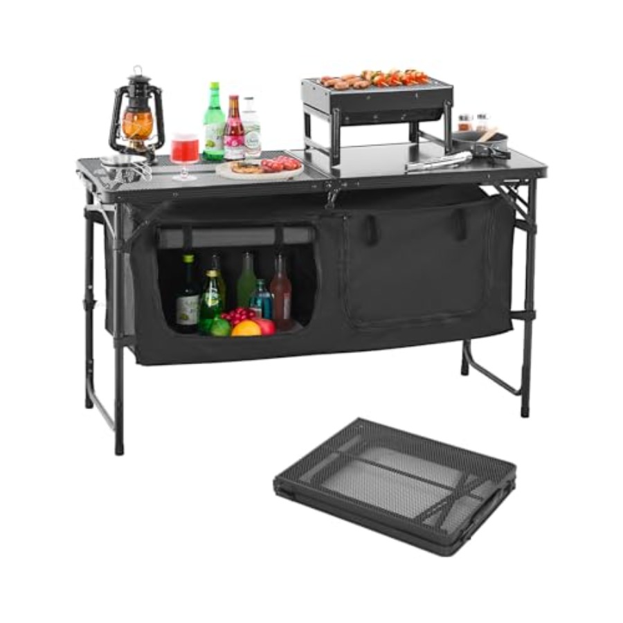 Outdoor Camping Cooking Table - Camping-Küchentisch, Klappbarer Outdoor-Kochtisch, 3 Verstellbare Höhen,